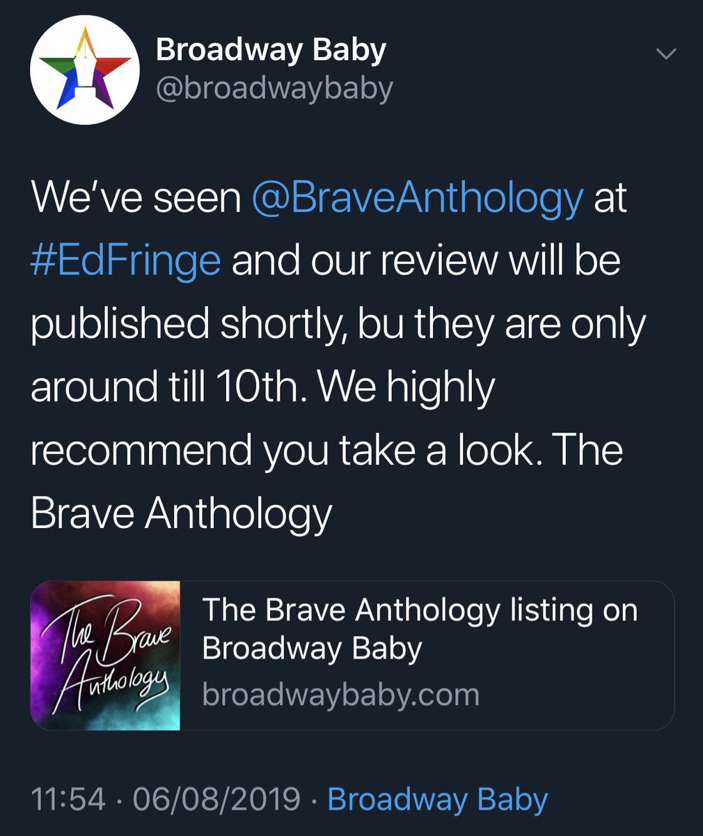 The Brave Anthology (@braveanthology) on Twitter photo Just one show left!
9:45am
<a href="/theSpaceUK/">theSpaceUK</a> North Bridge
tickets.edfringe.com/whats-on/brave…
#edfringe2019 #MakeYourFringe Just one show left!
9:45am
<a href="/theSpaceUK/">theSpaceUK</a> North Bridge
tickets.edfringe.com/whats-on/brave…
#edfringe2019 #MakeYourFringe