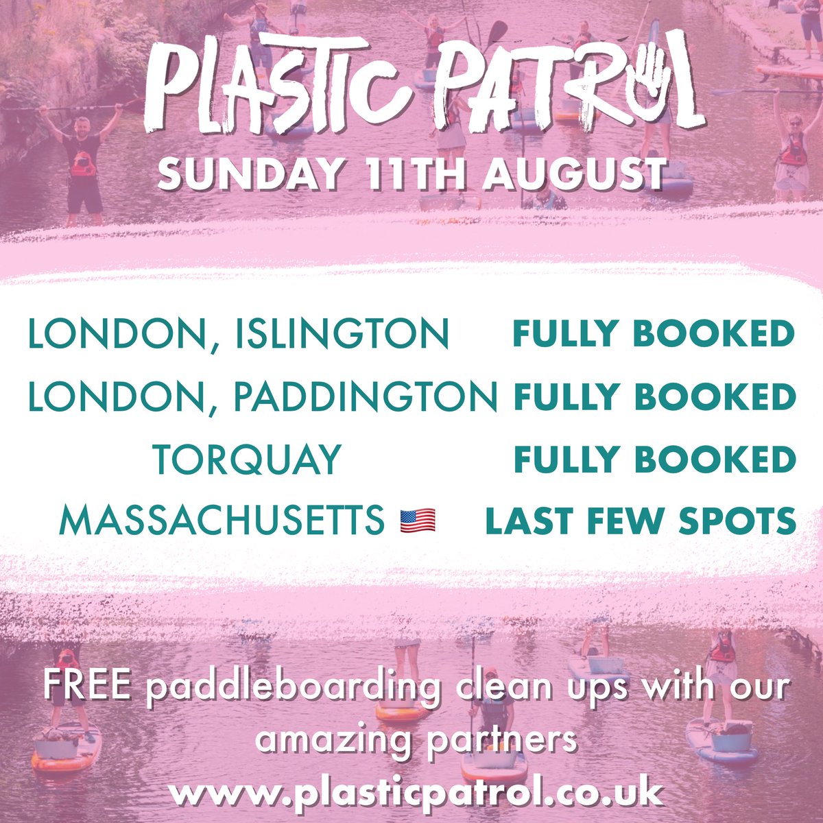 onplanetpatrol's tweet photo. What a line up for this Sunday! 🏄🏽‍♂️ 

Who’s joining us for a BIG day of paddleboarding clean ups across the UK and US? 

#PlasticPatrol https://t.co/msljspZqFO https://t.co/uqThF3mHBk