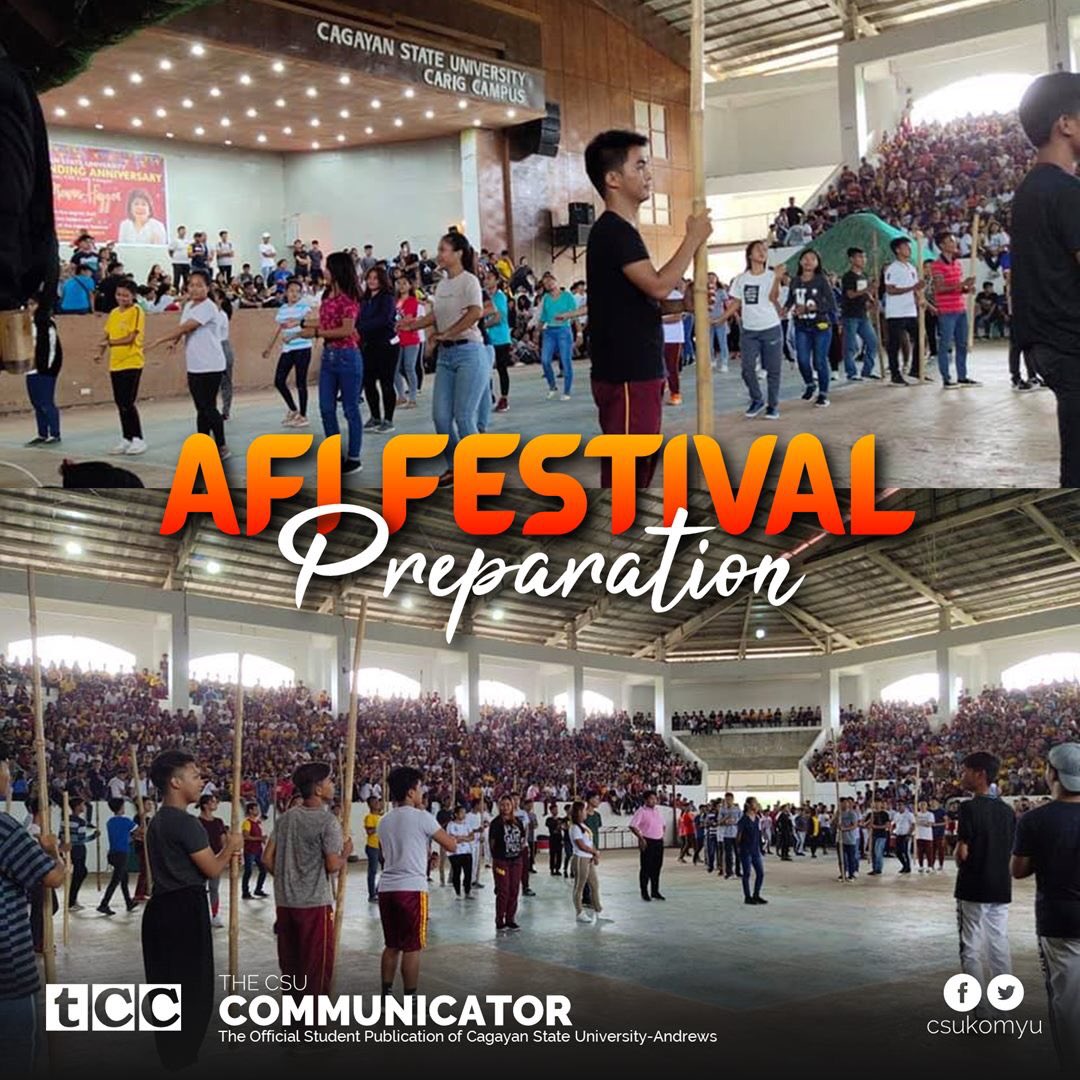 csukomyu's tweet photo. #AfiFestival | Day 3 of the performance preparation of Cagayan State University at Carig Campus.
UPDATE: All performers and production staff, tomorrow's practice will be at CSU Andrews grounds, 7:00 AM.
Photos: Prof. Jayson Baquiran https://t.co/cS6tqECIJM