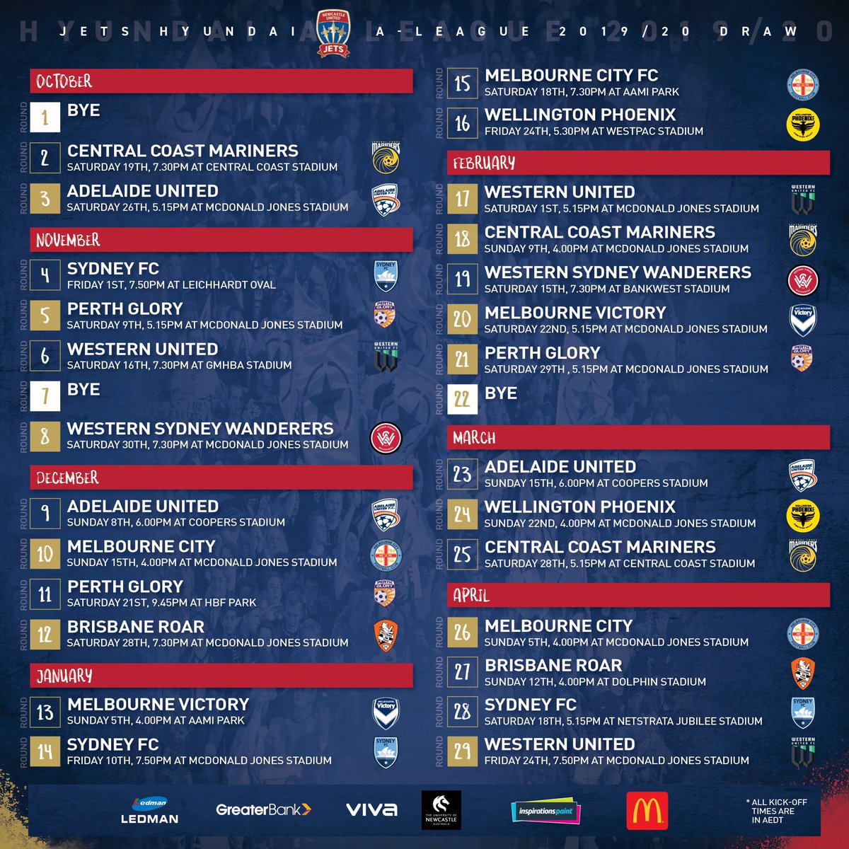 F3 Derby to start the season 👊
First home game of the year on October 26 vs Adelaide. 
Can’t wait for this @ALeague season 👏