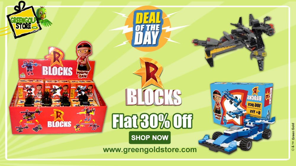 GreenGoldStore's tweet photo. Playtime starts here! 😄 Shop R-Block toys for Your Li'l One, now @ Flat 30 % Off!! Shop now: https://t.co/99iUhcSiq0

#RBlockToys #HugeCollection #KidsPlaytime #GreenGoldStore https://t.co/eYoiKNFdWt