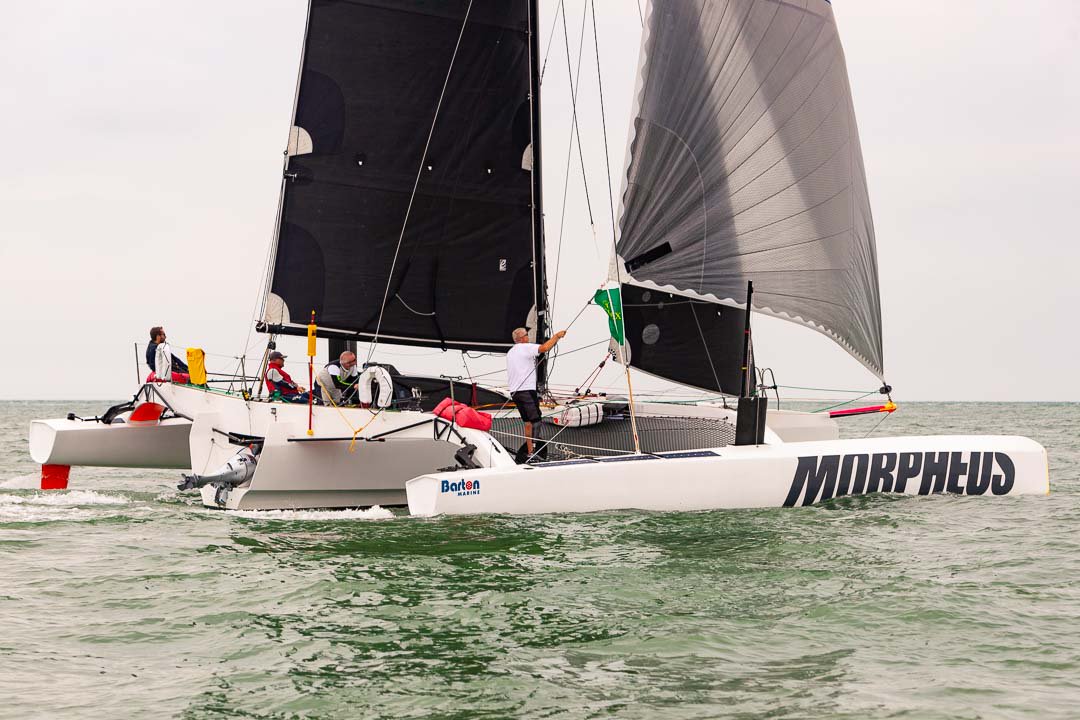 bartonmarine's tweet photo. Congratulations to team Morpheus.  Despite suffering from a broken rudder which dragged in the water for 200nm. Made it to the line in 2 days 23 hours and 8 minutes. 

#rolexfastnet #racing #sailing #regatta #bartonmarine #yachting #mocra #trimaran #challenges #RORC #IRCrating https://t.co/XVeDKBNL5j