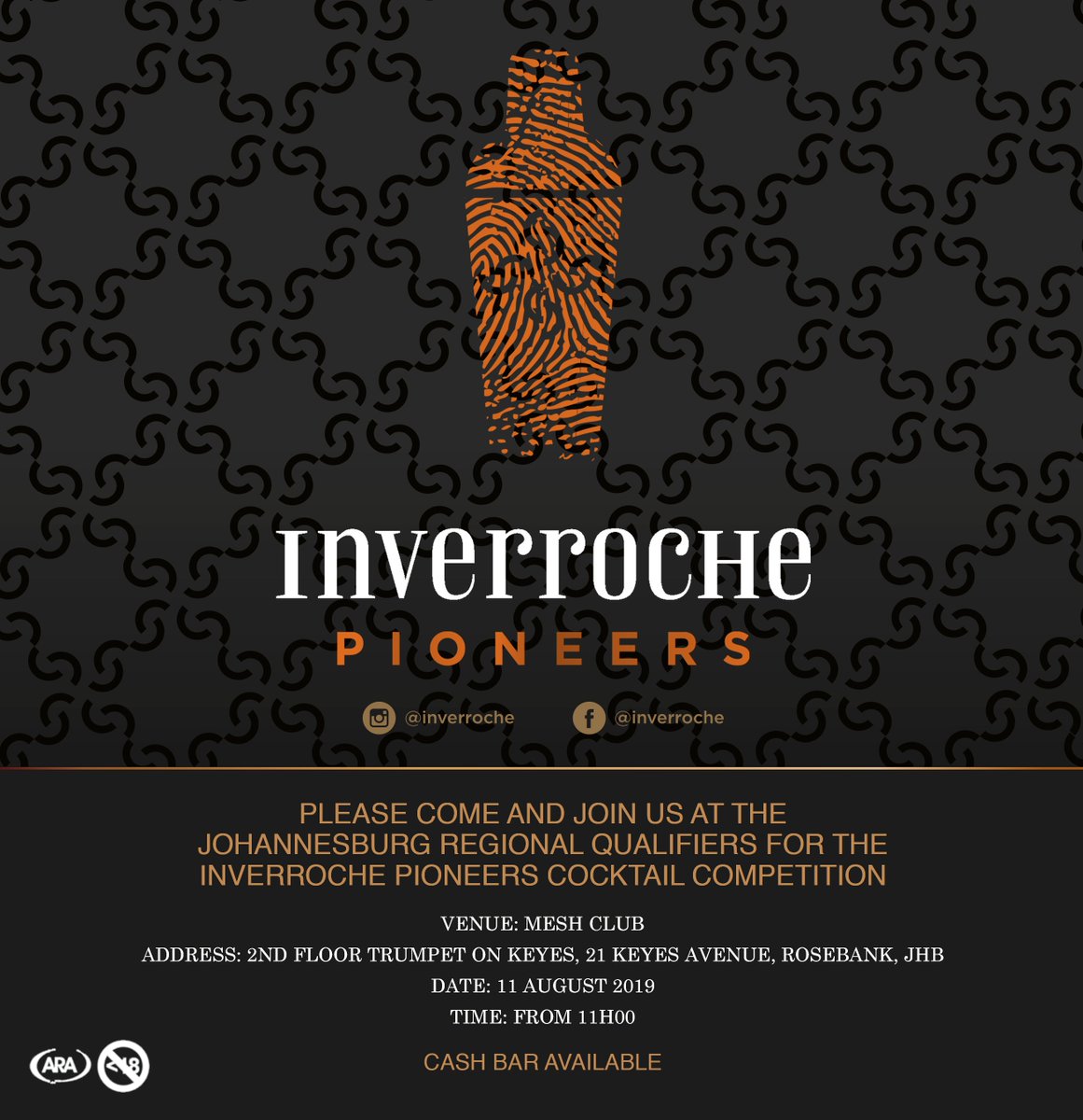 Inverroche's tweet photo. The Johannesburg leg of the Inverroche Pioneers Regional Qualifiers is almost upon us!
Join us and witness the action and excitement first hand!
#Inverroche #InverrochePioneers #InverrocheBA #JoziStyle #Cocktail #Comepetition #SouthAfrica https://t.co/B2tq1oBO9g