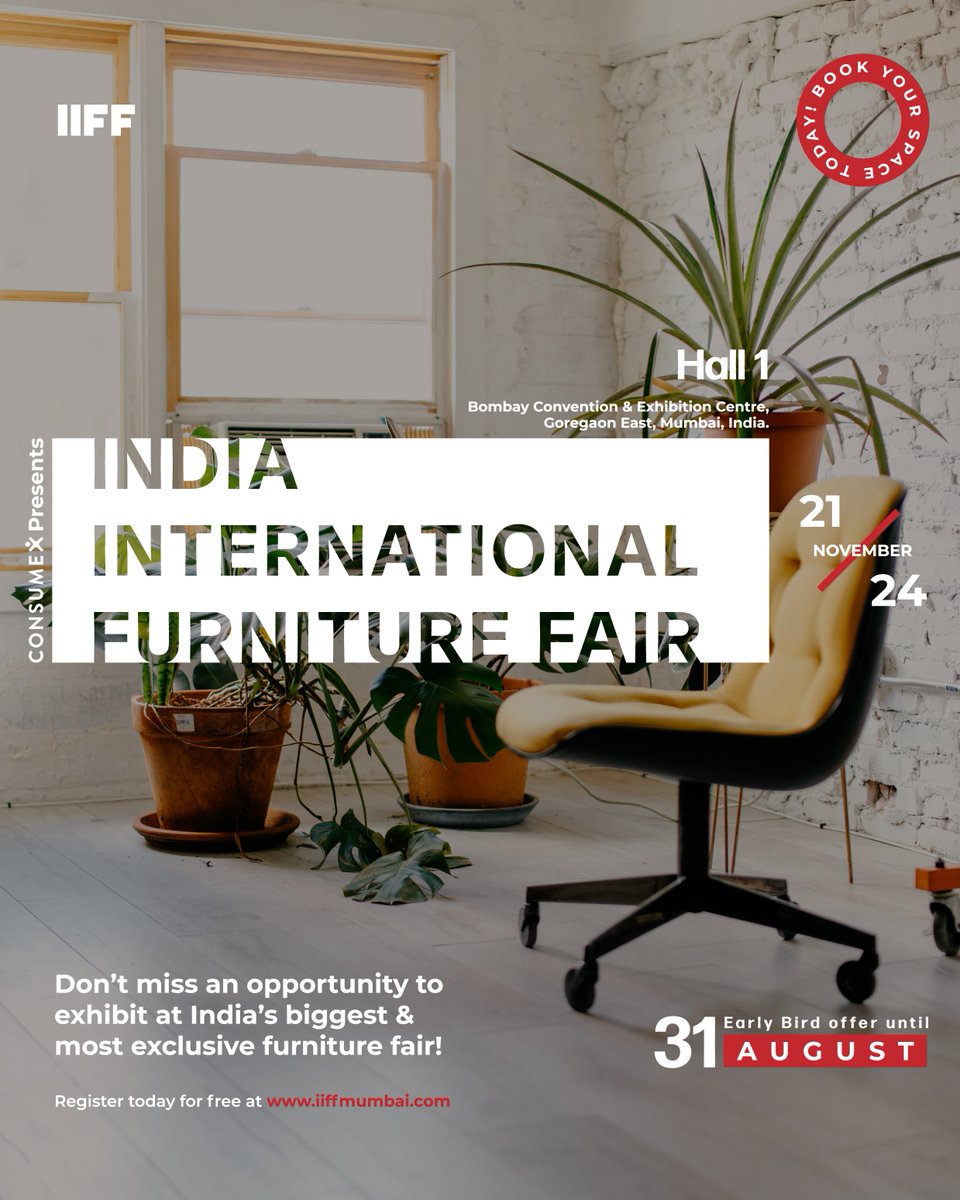 IIFurnitureFair's tweet photo. IIFF hosts one of the biggest &amp; most exclusive furniture exhibition in India, bringing together people from the furniture fraternity. Looking for exhibiting? Register today for exclusive offers! Visit https://t.co/Hc2FN82xzy to know more.

#IIFF2019 #IIFFMumbai2019 #Consumex https://t.co/Uoa0NewL1m