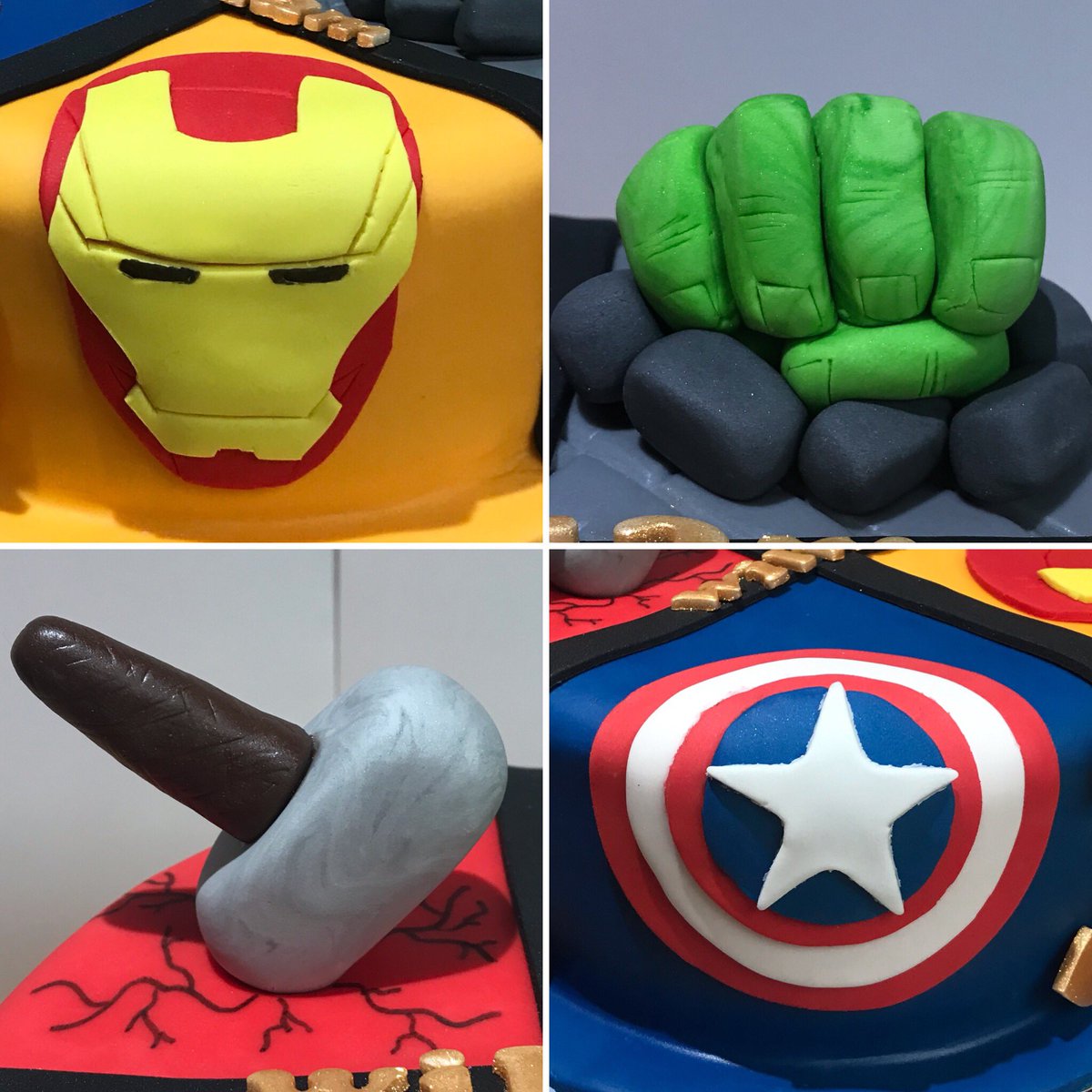 stephmcd90's tweet photo. Really enjoyed making wee Williams cake this year. Was asked to make it Avengers so here you go. Hope he likes what I came up with. #StephsCakes #AmateurBaker #AvengersCake #IronManCake #HulkCake #ThorCake #CaptainAmericaCake #MarvelCake https://t.co/a6ftmR1cNq