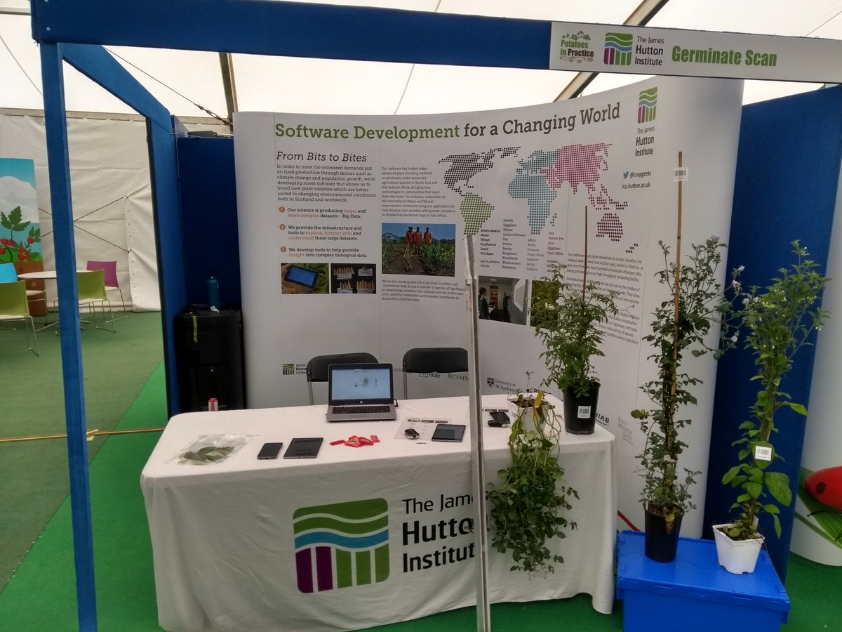 BazRaubach's tweet photo. All set up for #Germinate Scan and @BuntataApp demonstrations at #PotatoesinPractice today. Come along to identify #potato #diseases and #phenotype some plants.
@HuttonICS @JamesHuttonInst https://t.co/j3Bru4OEdU