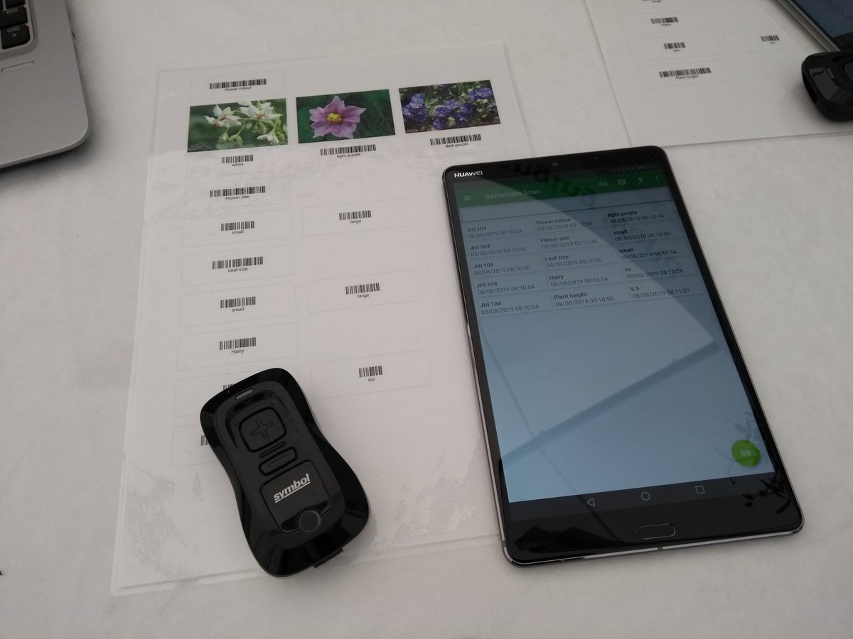 BazRaubach's tweet photo. All set up for #Germinate Scan and @BuntataApp demonstrations at #PotatoesinPractice today. Come along to identify #potato #diseases and #phenotype some plants.
@HuttonICS @JamesHuttonInst https://t.co/j3Bru4OEdU
