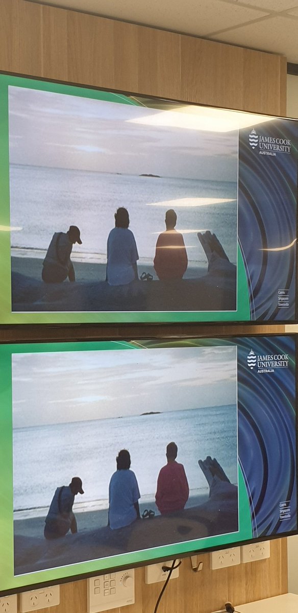 CairnsInstitute's tweet photo. Felicia Watkin Lui shows a photo of her and her family close to the ocean - an element of great significe to her and other Torres Strait Islanders. She is consumed by conserving her heritage and connection to the land and sea for future generations. https://t.co/djZTXIqESp