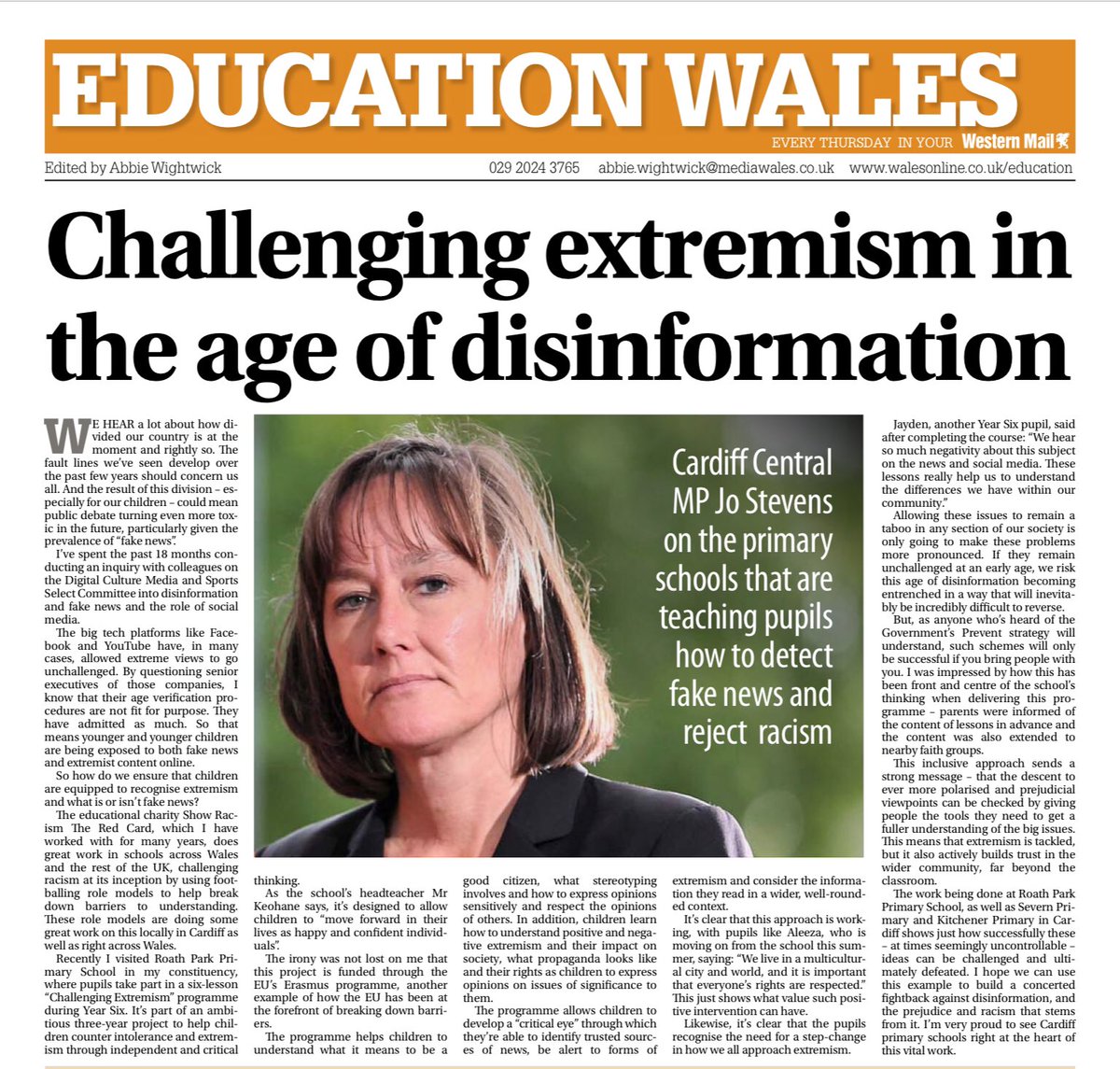 I’ve written in <a href="/WalesOnline/">WalesOnline 🏴󠁧󠁢󠁷󠁬󠁳󠁿</a> today about how @roathparkprm &amp; two other #Cardiff primary schools have developed an excellent project teaching children how to spot and reject #fakenews and #racism
