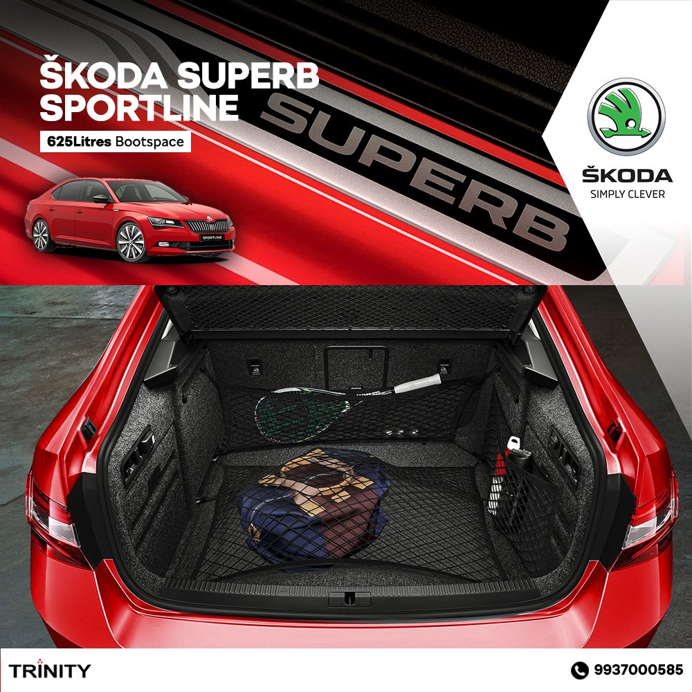 trinityskoda's tweet photo. ŠKODA SUPERB SPORTLINE.
With top of its class, SUPERB SPORTLINE comes with 625Lts of Luggage compartment.

The SPORTLINE starts at ₹28.99 Lacs*
To book yours today, call us on 9937000585
#Skoda #SkodaIndia #SuperbSportline #SkodaGram #TrinitySkoda #Bhubaneswar #Cuttack #Odisha https://t.co/3rZUPMsh9p