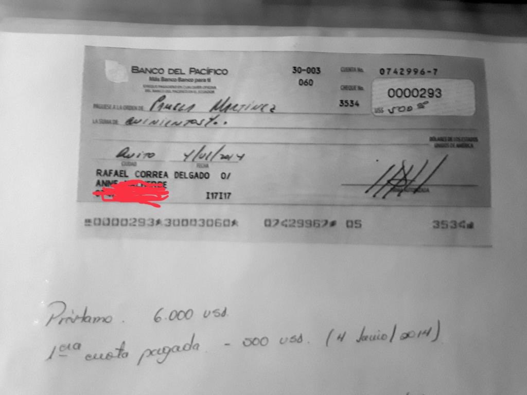 MashiRafael's tweet photo. País:
El 16/mayo/2014, para cubrir sobregiro, de NUESTRO fondo voluntario (ver recibo de MIS aportes) recibí préstamo de $6.000, terminado de pagar en agosto/2015. Tengo todos los cheques y recibos
Esta es la prueba madre de “15 millones en sobornos” y “Odebrecht puso presidente” https://t.co/VSfbwz88Gr