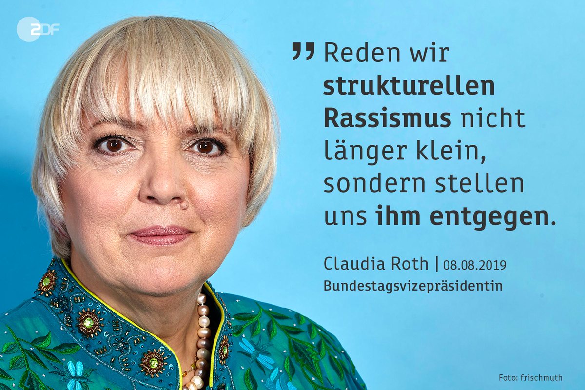 ZDFheute's tweet photo. #Bundestagsvizepräsidentin Claudia Roth (@Die_Gruenen ) sagt: Deutschland hat ein Rassismus-Problem. Den ganzen Gastbeitrag gibt's hier: 
https://t.co/JY9oH0MLq7 https://t.co/zC91FNdvcF