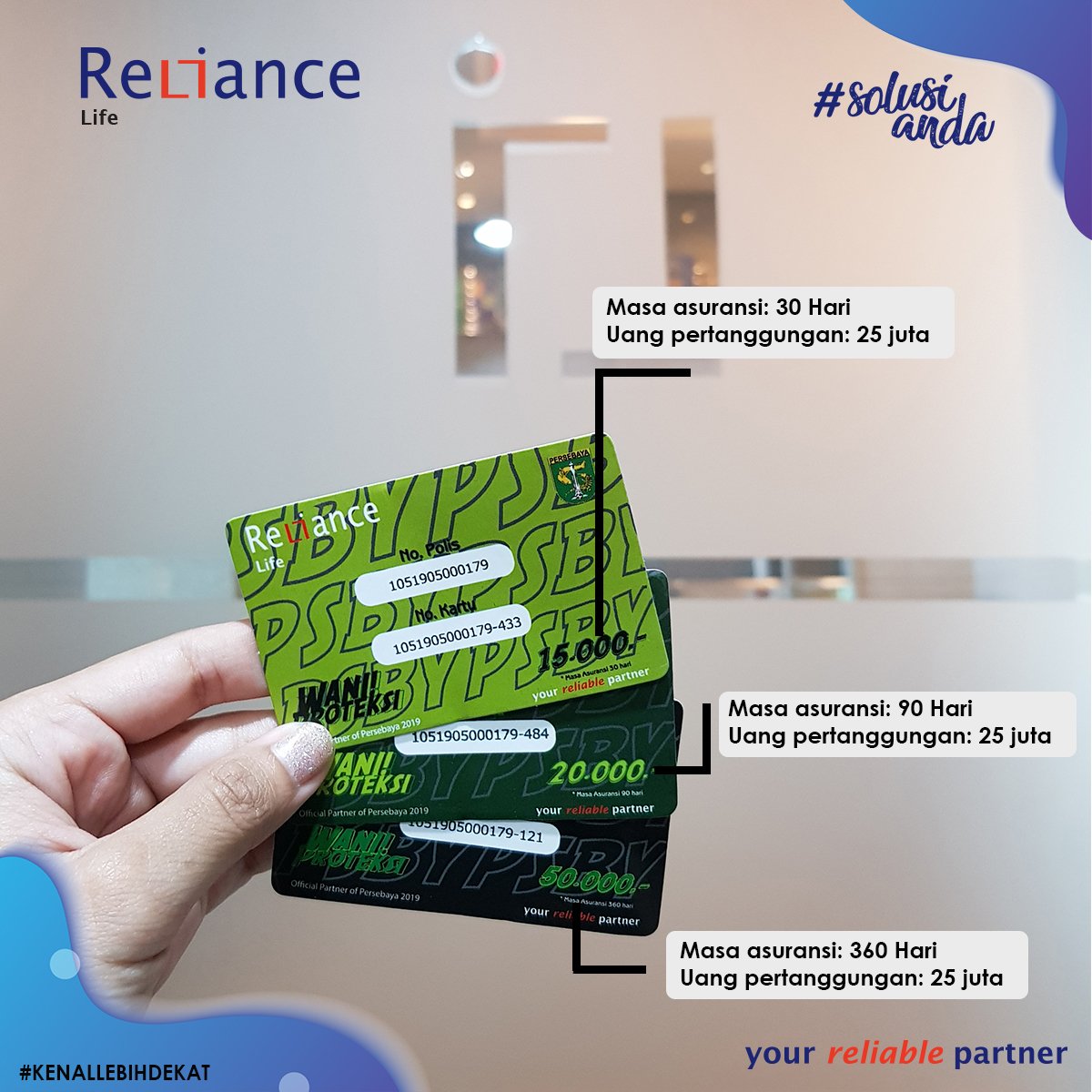 RelianceLife_'s tweet photo. Reliance persembahkan 40 tiket gratis!
Hanya dengan membeli kartu asuransi jiwa "Wani Proteksi" di booth Reliance.
20 pembeli pertama mendapatkan 20 tiket VVIP. Untuk 20 pembeli berikutnya mendapat tiket VIP/Superfans. #nyamandukungpersebaya #persebaya #reliance #reliancelife https://t.co/Byss8UzFsa