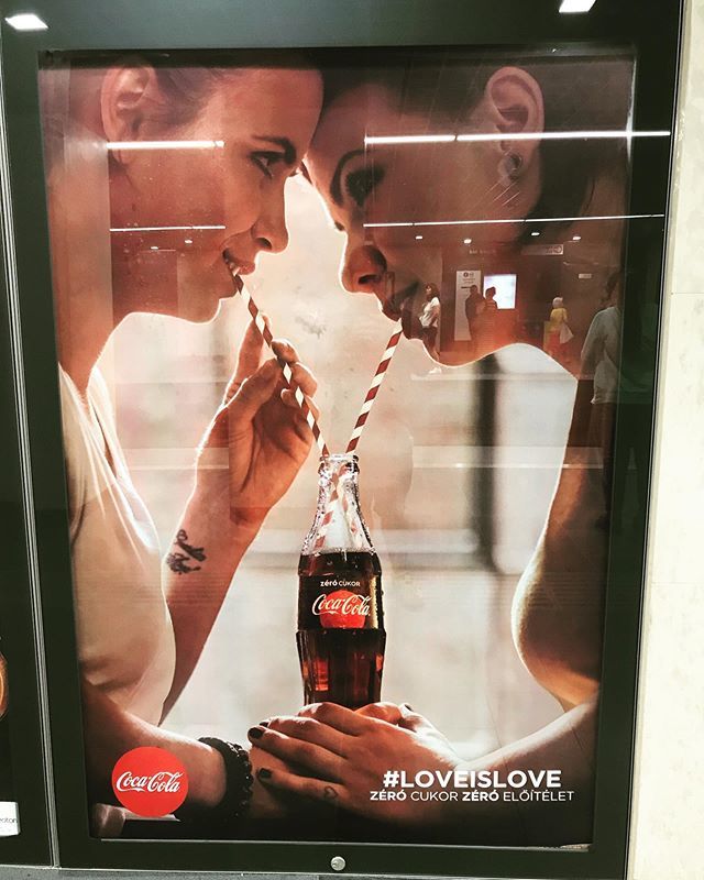 einbahnstrasse's tweet photo. Meanwhile in Hungary... #cocacola recently ran pro-LGBT ads like this, offending Hungary’s right-wingers, which led to social media hate and vandalized posters. So what did Coke do ? Pulled their ads, abandoning support for the group they were supposedly championing... Thank… https://t.co/imdH7y3U6F