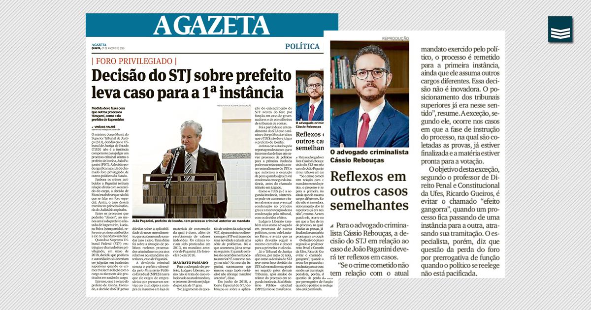 peterfilhoadv's tweet photo. O @STJnoticias decidiu que o #processocriminal contra um ex-prefeito de Iconha deve ser julgado em #primeirainstância, no #judiciáriocapixaba. Nosso #criminalista @creboucasm comentou a decisão e seus reflexos em outros casos em #entrevista ao jornal A Gazeta. Confira! https://t.co/NPC4FRRlL6