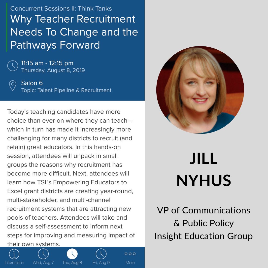 jillnyhus's tweet photo. Looking forward to a great conversation today with #edleaders at #eedsummit on how #teacherrecruitment needs to change — & what we’re all learning and doing differently. @InsightEdGroup #E3grant #TSLgrant #edleadership https://t.co/UbghVozbSe