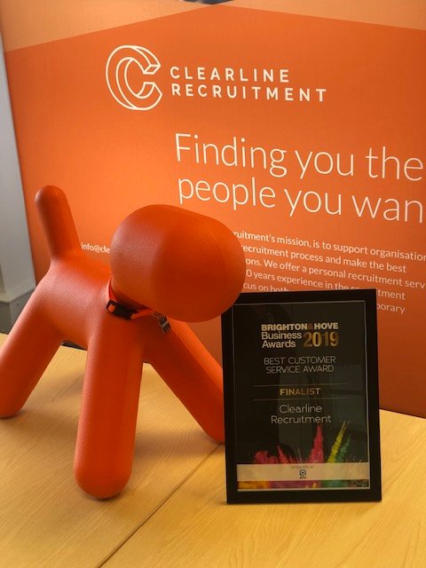 ClearLRecruit's tweet photo. For those of you who don't know him - here is our office hound and mascot, Clarence boasting our Certificate received for being a finalist in the #BrightonAndHove #BusinessAwards for customer service!
#BAHBA https://t.co/C9kUYjSpO9