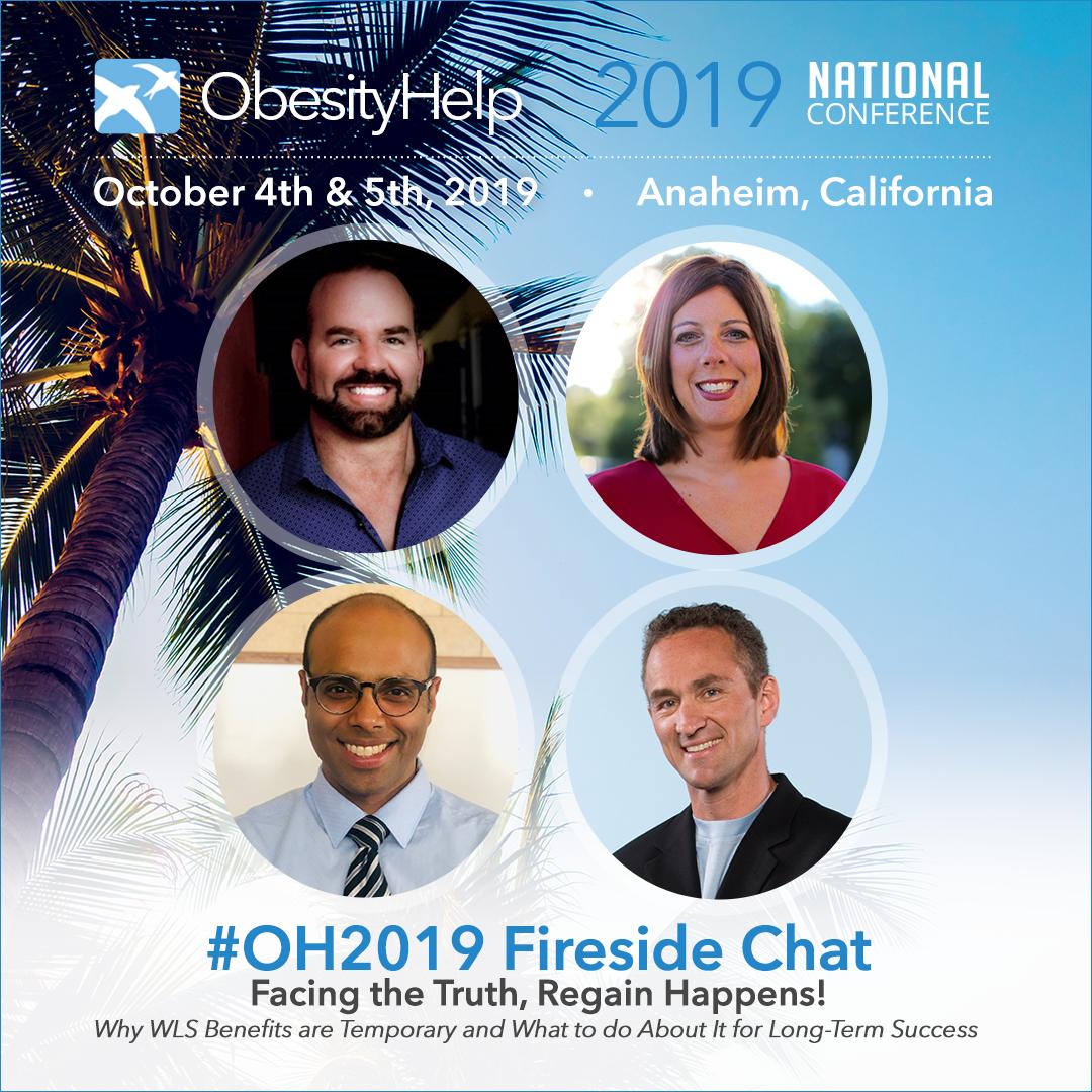 obesityhelp's tweet photo. We're excited to announce the Fireside Chat for #OH2019: Facing the Truth, Regain Happens! The panel of four professionals will discuss regain after bariatric surgery with a Q&amp;A so bring your questions! Check it out: https://t.co/HsvPyowkbh! https://t.co/gV9u52Jevu