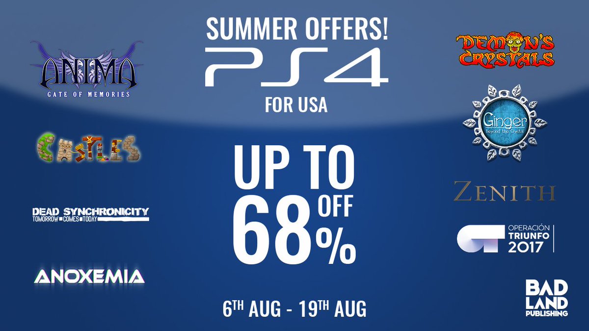 Players from USA, your PS4 is in luck because you can get hold of great games at incredible prices. 
For example, you can get some of these amazing games at 68%!!

➡️ Offers available until August 19. 

INFO: bit.ly/2ME2pAi