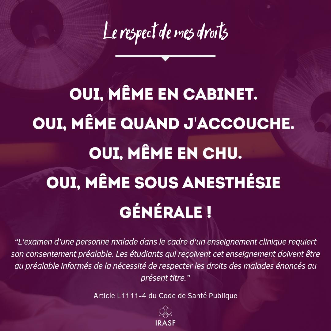 AssoIRASF's tweet photo. Le respect de mes droits :
Oui, même en cabinet.
Oui, même quand j'#accouche.
Oui, même sous anesthésie générale.
Oui, même en #CHU !
#ViolencesObstétricales #Accouchement #ViolencesGynécologiques #gynéco #VOG #SIVO #IRASF https://t.co/REoKQfFBHX