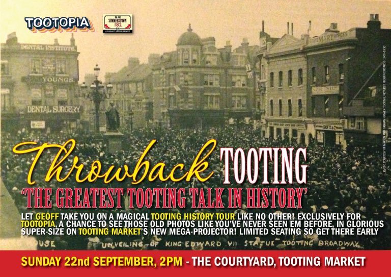 🎠TOOTOPIA🎠 (@tootopia) on Twitter photo Yes! We can finally reveal that #ThrowbackTooting is coming to <a href="/TootingMarket/">Tooting Market</a>! Catch the history of Tooting on the BIG screen, alongside tasty treats from the likes of <a href="/BoomBapBurger/">Boom Bap Burger</a> <a href="/UnwinedSW17/">Unwined in Tooting</a> <a href="/graveneygin/">Graveney Gin</a> <a href="/BrickwoodLDN/">Brickwood Cafes</a> <a href="/poptata/">tamires katiane</a> <a href="/vbellylondon/">vbelly</a> <a href="/WeBroughtBeer/">We Brought Beer</a> + more!🍷🍔🌭🍰 Yes! We can finally reveal that #ThrowbackTooting is coming to <a href="/TootingMarket/">Tooting Market</a>! Catch the history of Tooting on the BIG screen, alongside tasty treats from the likes of <a href="/BoomBapBurger/">Boom Bap Burger</a> <a href="/UnwinedSW17/">Unwined in Tooting</a> <a href="/graveneygin/">Graveney Gin</a> <a href="/BrickwoodLDN/">Brickwood Cafes</a> <a href="/poptata/">tamires katiane</a> <a href="/vbellylondon/">vbelly</a> <a href="/WeBroughtBeer/">We Brought Beer</a> + more!🍷🍔🌭🍰