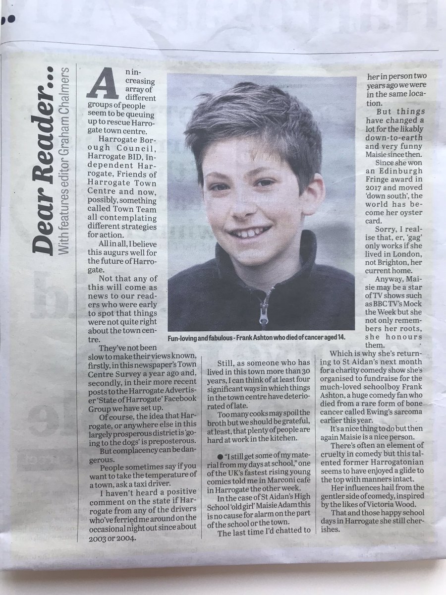 Check out pages 2 &amp; 18 in today’s Harrogate Advertiser! There’s an interview with <a href="/MaisieAdam/">Maisie Adam</a> about Frank &amp; <a href="/frank_fund/">Frank’s Fund</a> comedy &amp; curry night on 6/9 with <a href="/MaisieAdam/">Maisie Adam</a> <a href="/josierones/">Josie</a> <a href="/BarbaraNice/">mrs barbara nice</a>. 1 table left. DM for details #FabulousFrank 
#comedy #curry #funny #bcrt