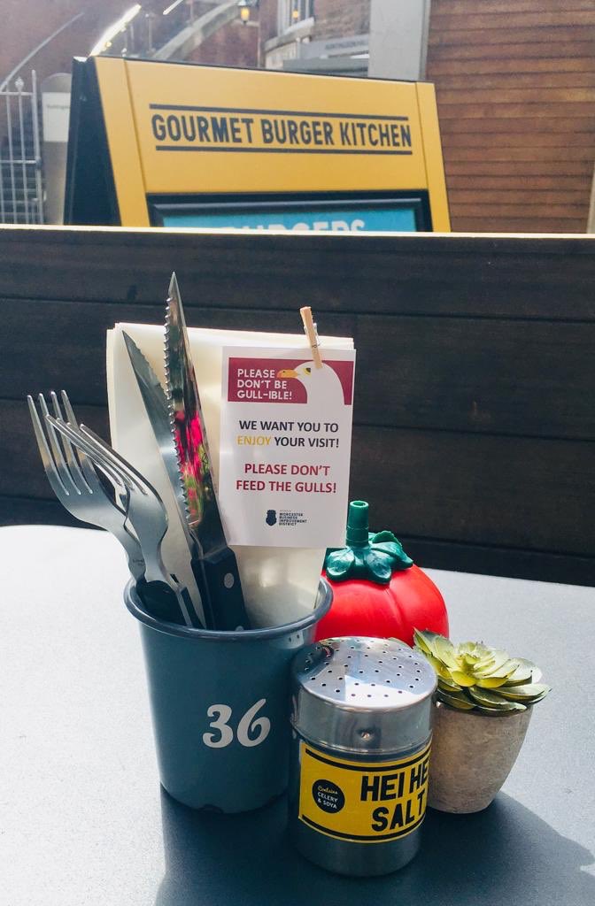 WorcesterBID's tweet photo. Excited to see our latest phase of the gull campaign on show at our food and drink businesses #Worcester https://t.co/je4Z7xw2SI