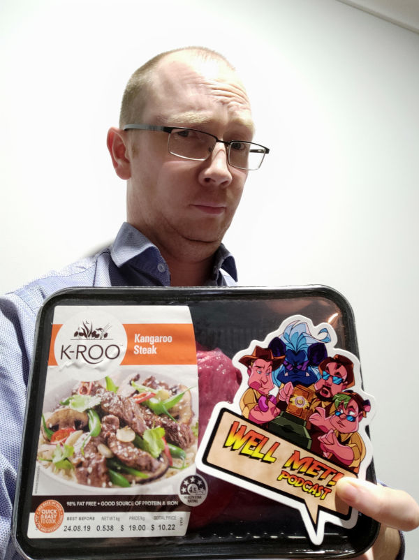 MacDaddyGonz's tweet photo. Shout out to @WellMetPodcast for shipping a sticker all the way to Aus. @PG_rayC  asked for a shot with a Roo... does this count? He tasted delicious! https://t.co/rUluaPUFMl