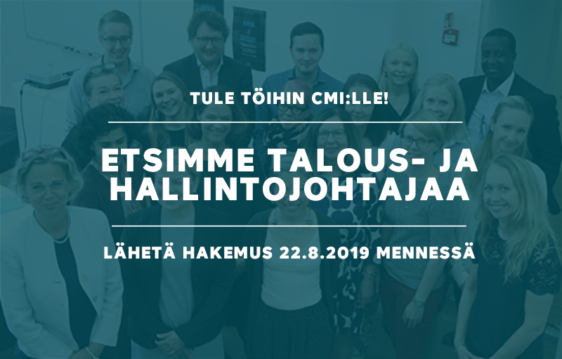 Etsimme kokenutta ja osaavaa talous- ja hallintojohtajaa! Onko sinulla vankkaa työkokemusta monipuolisista talouden ja hallinnon tehtävistä? Jos kiinnostuit tehtävästä, lähetä hakemuksesi viimeistään 22.8.2019. Lisätietoja löydät nettisivuiltamme: cmi.fi/fi/yhteystiedo…