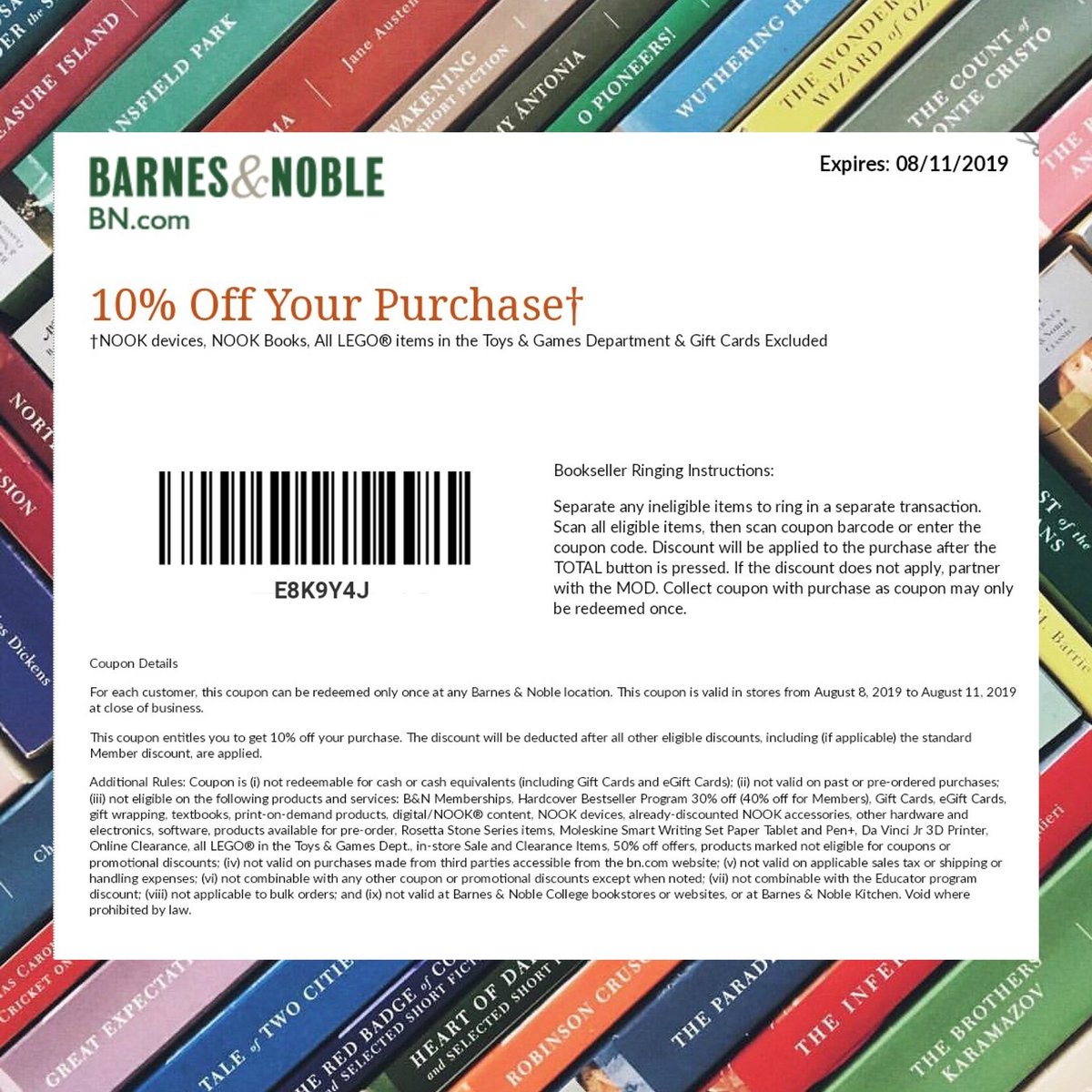 Barnes Noble On Twitter Enjoy 10 Off Your In Store Purchase With This Coupon Restrictions Apply