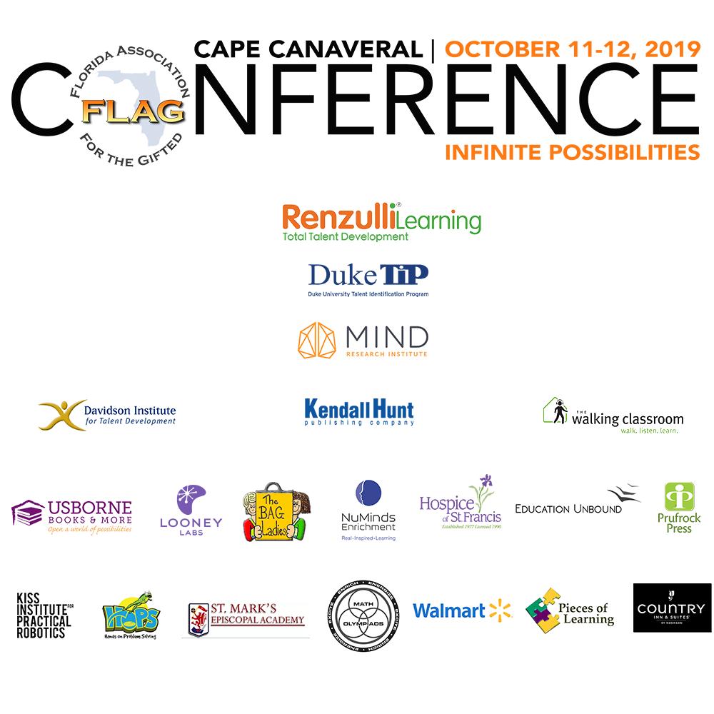 We are super excited to have the participation of so many excellent FLAG corporate supporters of the 2019 "Infinite Possibilities" Conference. Meet them all at the conference! Together, we can provide educationally sound programs for gifted learners!  - FLAGifted.org/ConferenceNews