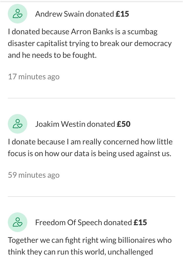 carolecadwalla's tweet photo. ...except I’m not. I’ve been overwhelmed by support from ordinary people who think this is not ok. None of it. It doesn’t matter what your politics are. A millionaire under criminal investigation should not be able to use the courts to harass the journalist who helped exposed him https://t.co/3BaZUAeKU1