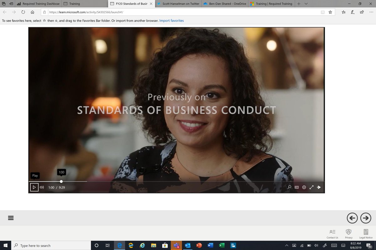 stilldrey's tweet photo. How many of you work for a company where the "Standards of Business Conduct" training is something you ENJOY? The stories stick with you year to year (or month to month, since I just returned recently), but it's so well done. Now I'm not envious of all the #Microsofties https://t.co/jgEVi81mnh