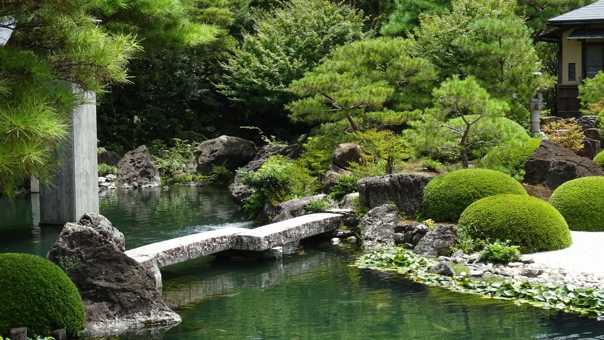 園芸太郎のブログアカウント 日本庭園好き 足立美術館 池庭 島根 安来 足立美術館内にある庭園の一つ 池 の水は湧き水で滾々と湧き出る水の中には優雅に錦鯉が泳ぐ 奥の山を借景に取り入れ 池の際には琴柱灯篭が置かれている 島根 安来