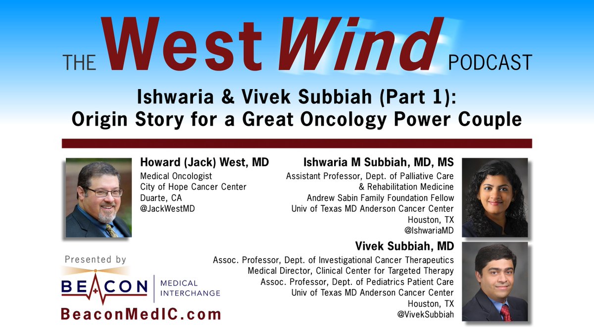 JackWestMD's tweet photo. The only thing better than a podcast w/@IshwariaMD or @VivekSubbiah is one w/both members of the dynamic duo! Twice the perspective & insight, talking about how they came into their fields & found each other (again) at @MDAndersonNews. Check it out!
https://t.co/9sLYsi5wFF https://t.co/KBKSXSgTJH