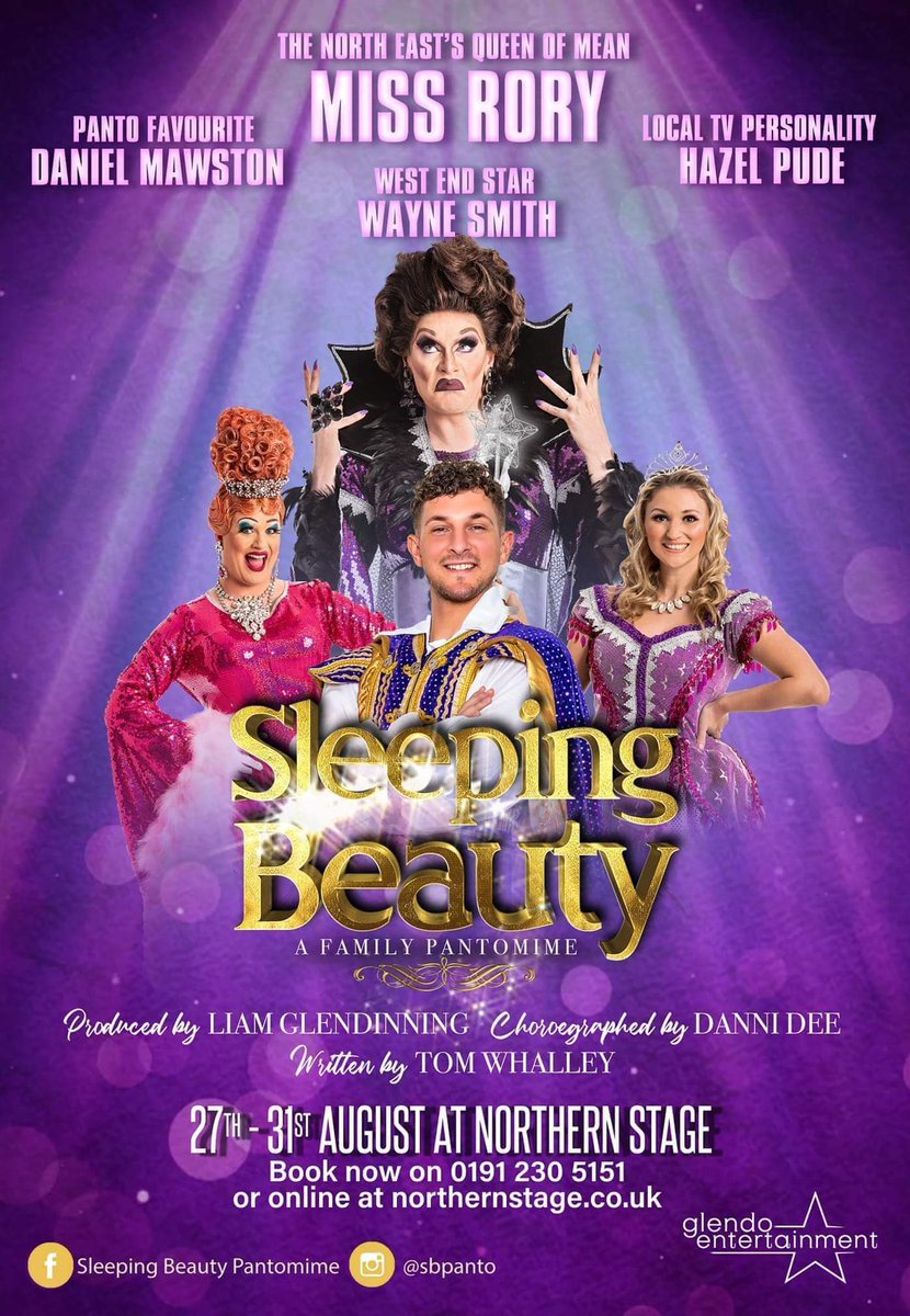 AstraEnts's tweet photo. Loved 'Shrek'? Our Producer, Liam has recently formed 'Glendo Entertainment' and their first production which is 'Sleeping Beauty' will at the end of August! Check it out and get your tickets 🧚♀️👑 #summer #familypantomime #northernstage #booknow #missrory #damepatsy #dannidee https://t.co/mEHGxvysej