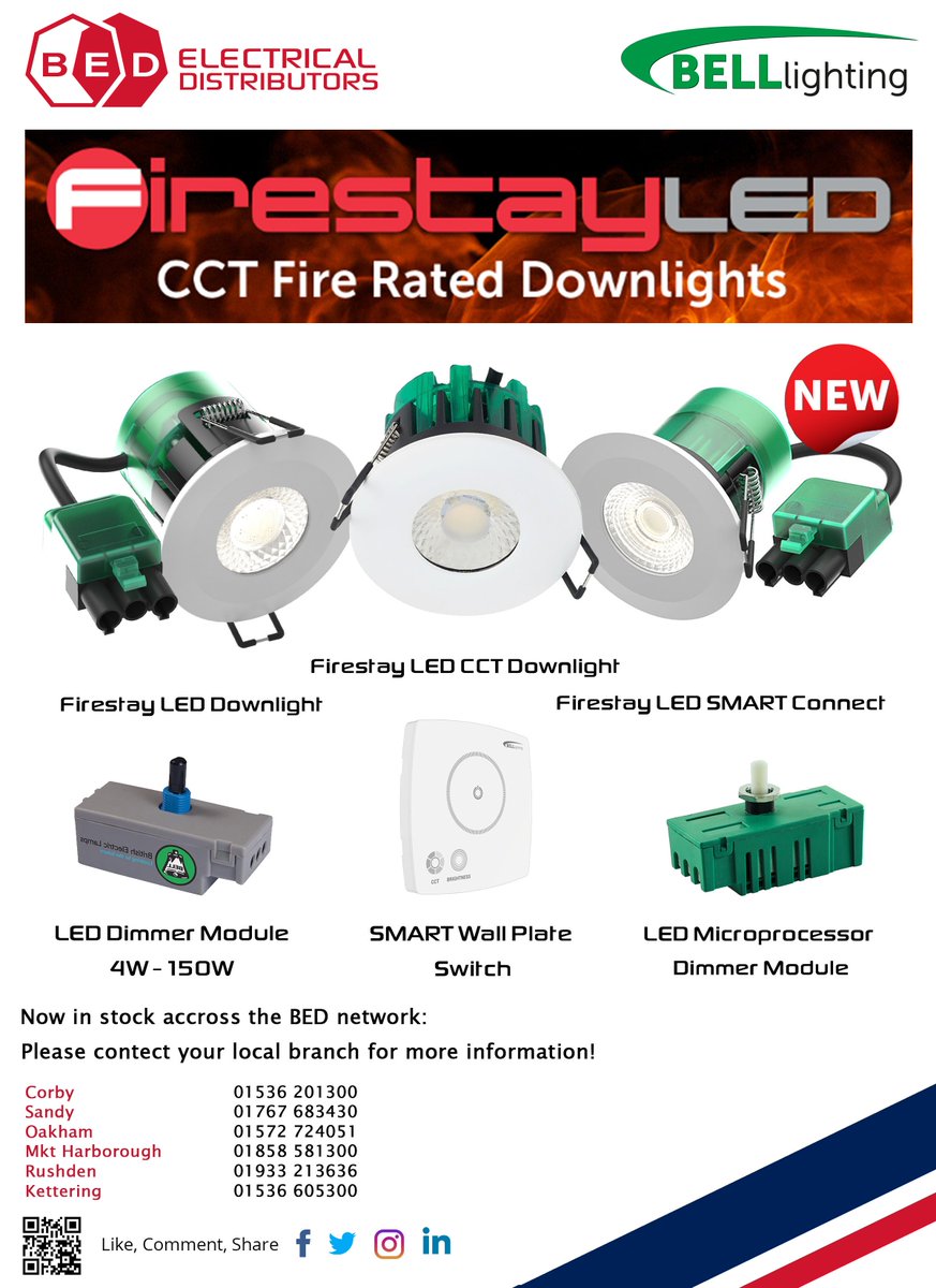 INTRODUCING THE BELL FIRESTAY RANGE!!! 🔥 The Firestay downlight range is now stocked at all of the BED branches! Contact your local branch for more information!