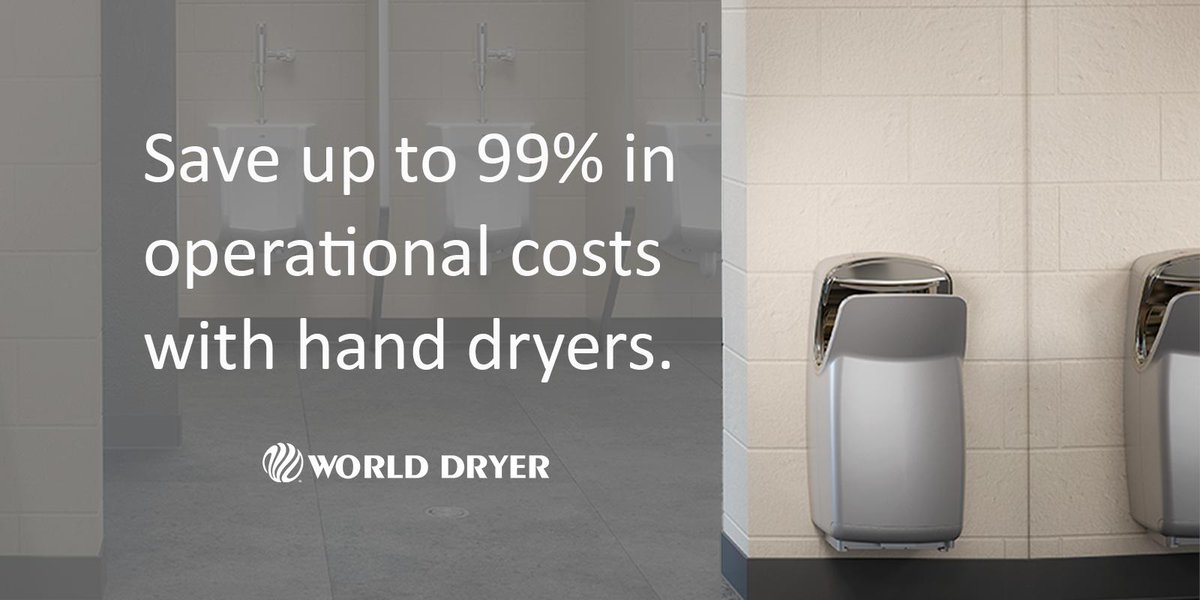 WorldDryerCorp's tweet photo. Studies have shown that automatic #handdryers can save businesses up to 99 percent in operational costs when compared to paper towels. See the full benefits of eliminating paper from your facility: https://t.co/AQoNX6psYT https://t.co/iHV8uJV0wp