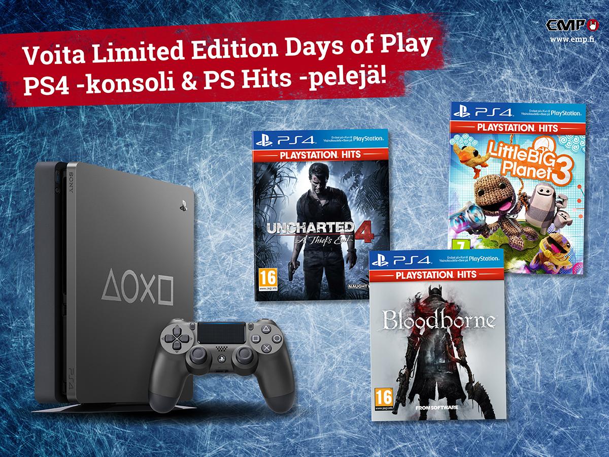 EMP_fi's tweet photo. Kesä (ja syksy/talvi/kevät) on pelaajan parasta aikaa - miltä kuulostaisi voittaa Limited Edition Days of Play PS4-konsoli pelien kera? Sellaista olisi tarjolla 😎👉  https://t.co/m4Rqz4A9s8 #Playstation #Playstation4 https://t.co/9rBkIageOk