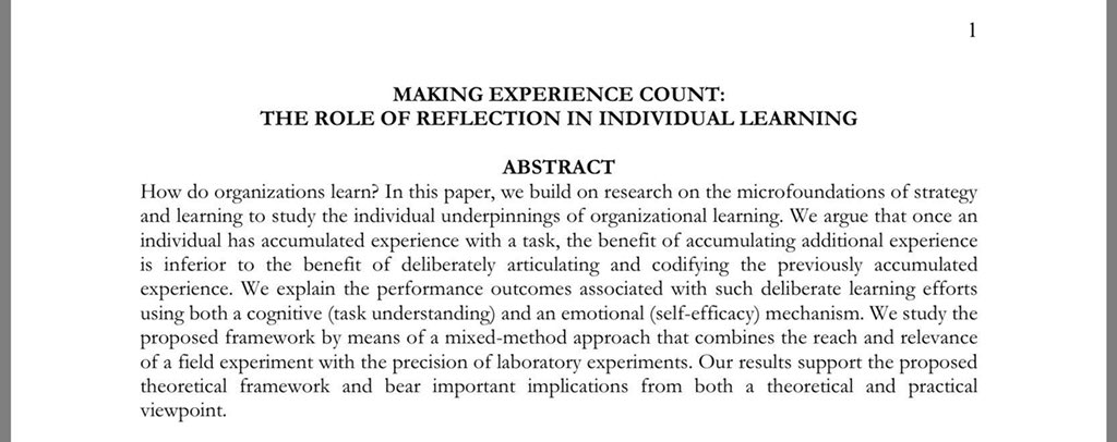 I recently tweeted about a teaching intervention that doesn’t work, but how about two that do! One of my favorites is reflection. These papers show that giving people time to reflect increases test scores by 23% to 33%.  1/3 hbs.edu/faculty/Public…