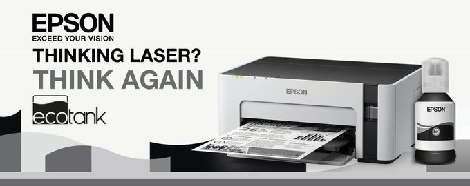 JGBMUK's tweet photo. Thinking Laser? Think again with the new @EpsonUK Mono #EcoTanks! Your customers can print up to 11,000 pages with the ink included in the box and save over 90% on the cost per page. Follow the link - https://t.co/V0OXh65krM #printer #mono https://t.co/1hSDimt9gY