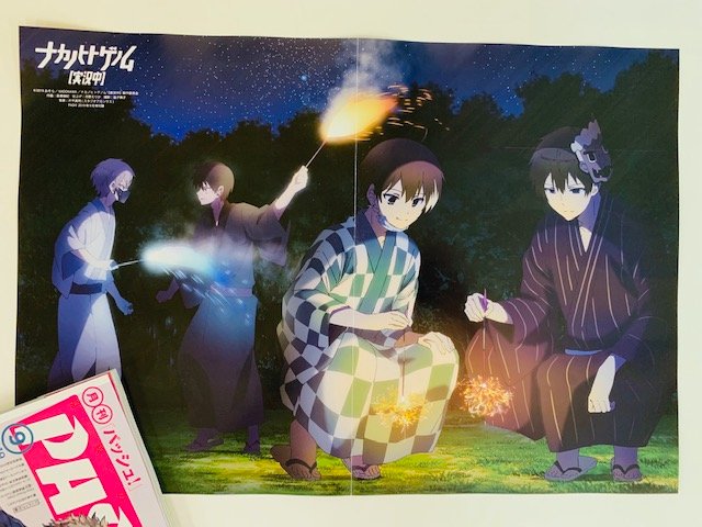 Pash 編集部 Pash です 明日8 9発売9月号ピンナップ ナカノヒトゲノム 実況中 アカツキ カイコク アンヤ ザクロが森で花火 後ろのふたりは相変わらずの雰囲気ですが 花火をもって喧嘩は危険です ナカゲノ ナカノヒトゲノム 9月号の詳細は