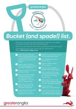 GreaterAngliaPR's tweet photo. Looking for some summer holiday ideas? Follow the link below to download our #BitternLine Bucket (and spade!) list and see how many you can do! https://t.co/fzgFtcckmg  @BitternLine https://t.co/UwWgI89eB8