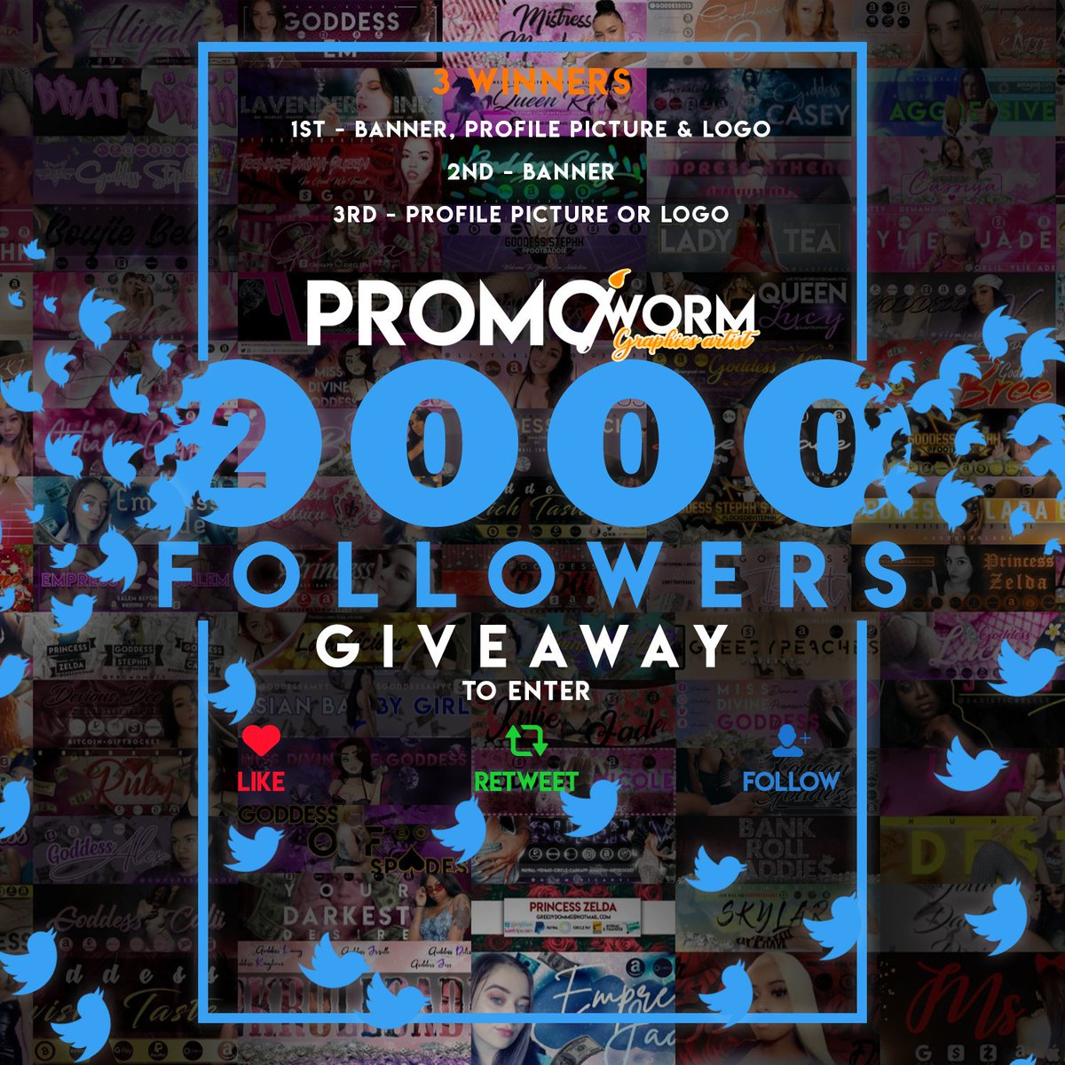 promoworm's tweet photo. ✨2K GIVEAWAY ✨
TWITTER GRAPHICS GIVEAWAY!!
TO ENTER 🔆
1. RT THIS TWEET
2. COMMENT AN EMOJI
3. FOLLOW ME! 
For increased chances tag someone you'd like to see this!!
WINNER ANNOUNCED WHEN I REACH 2K FOLLOWERS! https://t.co/sGAgg30j5k