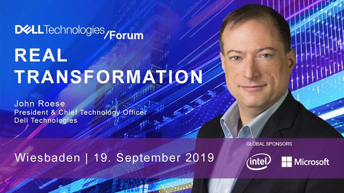 DellTechDE's tweet photo. Tweet: John Roese stellt auf dem  #DellTechForum am 19.9. in #Wiesbaden unsere Vision einer REAL #Transformation für Unternehmen vor. Hier gratis einen Platz sichern: https://t.co/QYlT81LaTX https://t.co/xFsV82rbLu