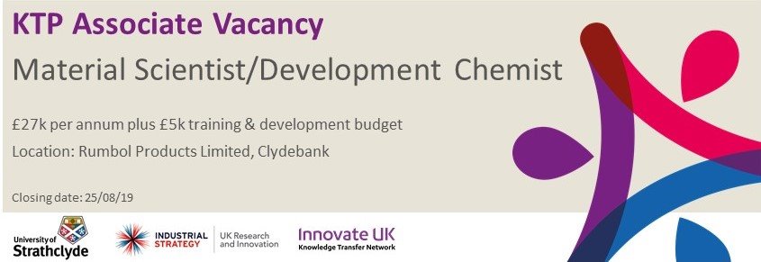 WestScotlandKTP's tweet photo. We are looking to recruit a Materials Scientist/Development Chemist for a 30 month #KTP with @rumbolproducts and @UniStrathclyde #ScotKTP #KTPpoweringinnovation 
Details here: https://t.co/aLxwFBi9QL
@DanielMarkl https://t.co/kvmW9V1KB2