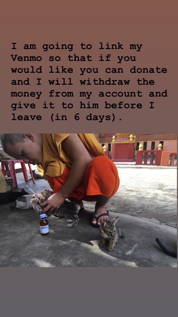 sumsouls's tweet photo. Hi all! I am collecting donations for this kind Cambodian monk. He takes animals off the street all on his own and relies on support from the community to pay for their food and medical care. https://t.co/5aR6ZImevn