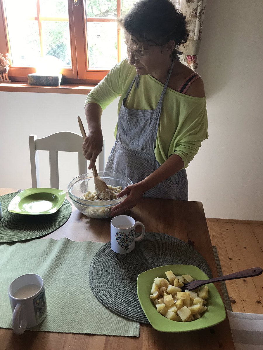 kaialunde's tweet photo. Saska taught me how to make halusky, a traditional Slovakian dish with potatoes, fresh sheep cheese, and bacon! I wish I was teaching cultures and cuisine to share this dish with my students! #culturalcove #gfschools #Slovakia #cookintraining https://t.co/mSUcJaP2ZR