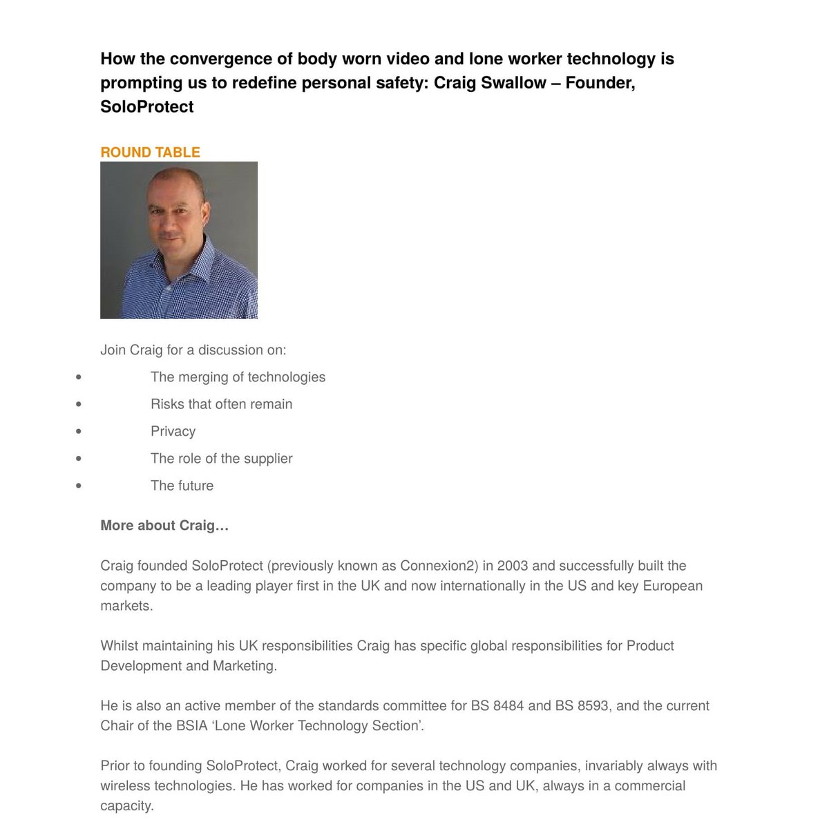 ArenaRisk's tweet photo. Speaker Announcement Arena Risk Conference

How the convergence of body worn video and lone worker technology is prompting us to redefine personal safety: @craigswallow  – Founder, @SoloProtectUK 

If you would like to attend or sponsor contact me: paulwilkin@retail-knowledge.com https://t.co/ic9vaBTmLn