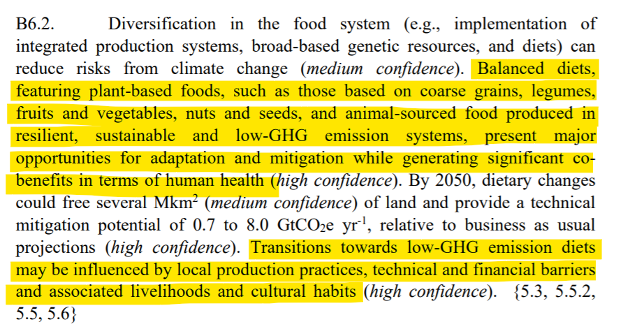 <a href="/IPCC_CH/">IPCC</a> What today's <a href="/IPCC_CH/">IPCC</a> report actually says about #diets and #climatechange. More nuanced than headlines suggest though note 'major opportunities' and 'significant co-benefits' language - pretty strong in IPCC parlance.